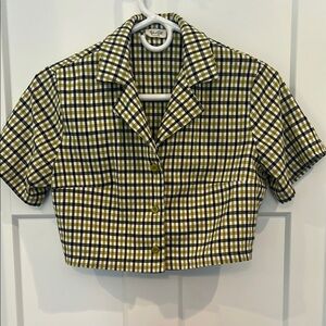 Brandy Melville Yellow and Black Plaid Crop Top